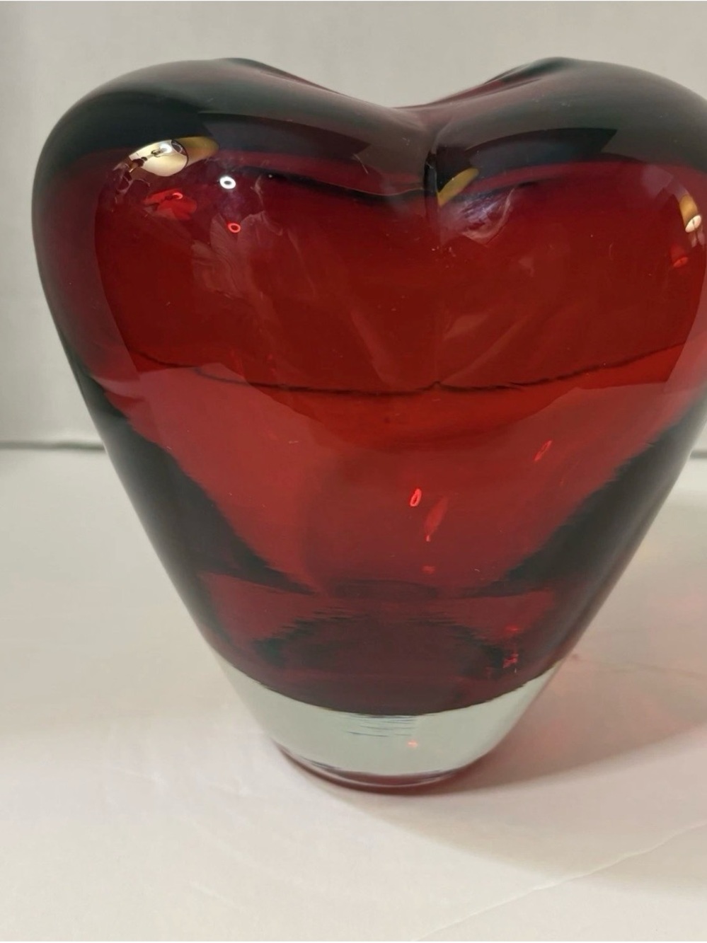 Handblown Red Art Glass Heart Shaped Vase